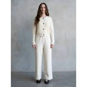 NEW ELLE GREY fuzzy sequined sweater cardigan in white